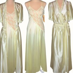 Val Mode 2PC Set Satin Nightgown Slip Dress Matching Robe S VTG 70s 80s NWTOS